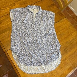 Cupio Floral White Blue Sleeveless Button Cottagecore Top Size 2X viscose